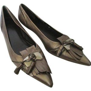 **Stuart Weitzman Metallic Flats Pewter Dark Gold Pointed Toe Tassel